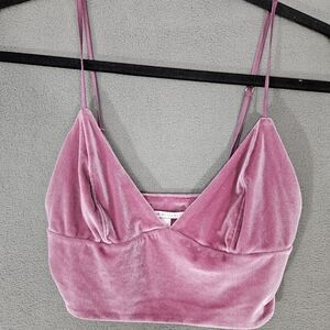 Victoria Secret XS Crushed Velvet Pink Bralette Vneck Coquette Romantic